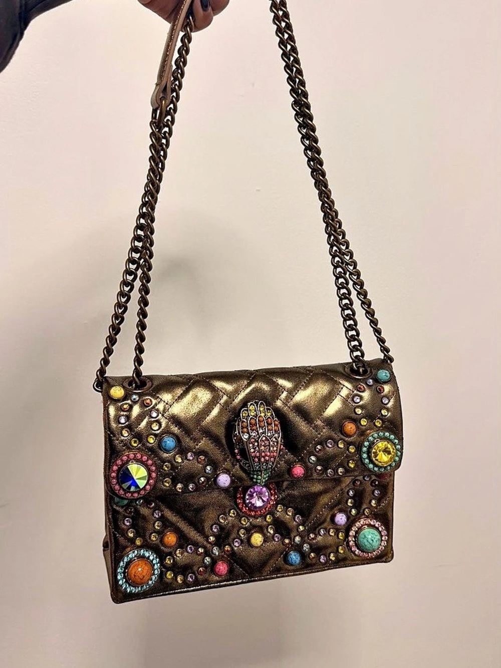 Kurt Geiger London Medium Jewel Kensington Bag Brown & Gold